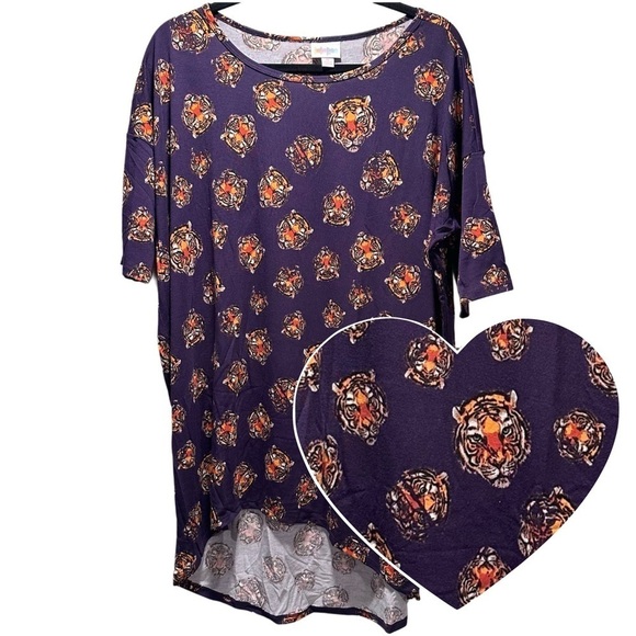 NEW LulaRoe Irma Mid-Sleeve Stretchy High-Low Tunic Top Loose Fit Modest Tigers - Picture 1 of 17